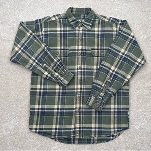 Field & Stream Shirt Large Tall Green Plaid Button Up Cotton Flannel Outdoor Men